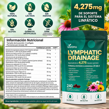 VivoNu Lymphatic 21-en-1 | Soporte Linfático Herbal con 240 cápsulas